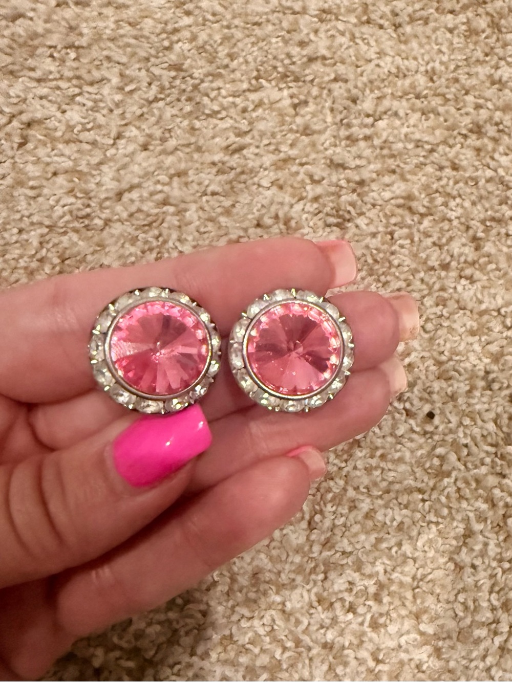 Vintage Clip On Pink Crystal Halo Earrings - Women Jewelry